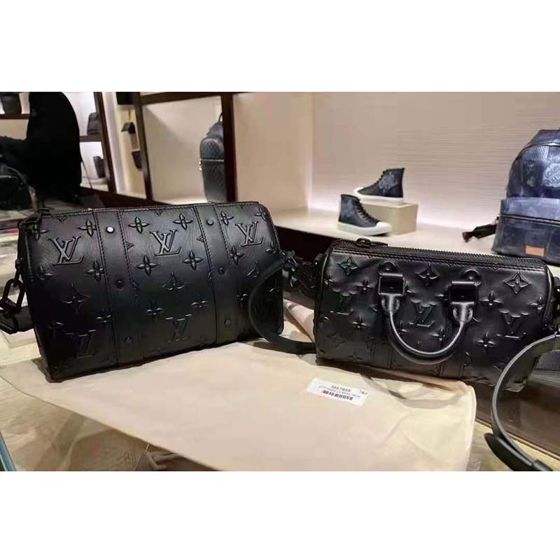 Louis Vuitton City Keepall Bag Monogram Seal Leather Black