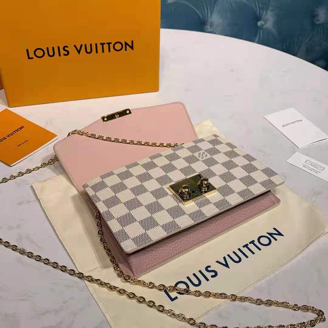 Louis Vuitton Croisette Chain Wallet Damier Ebene Rose Ballerine