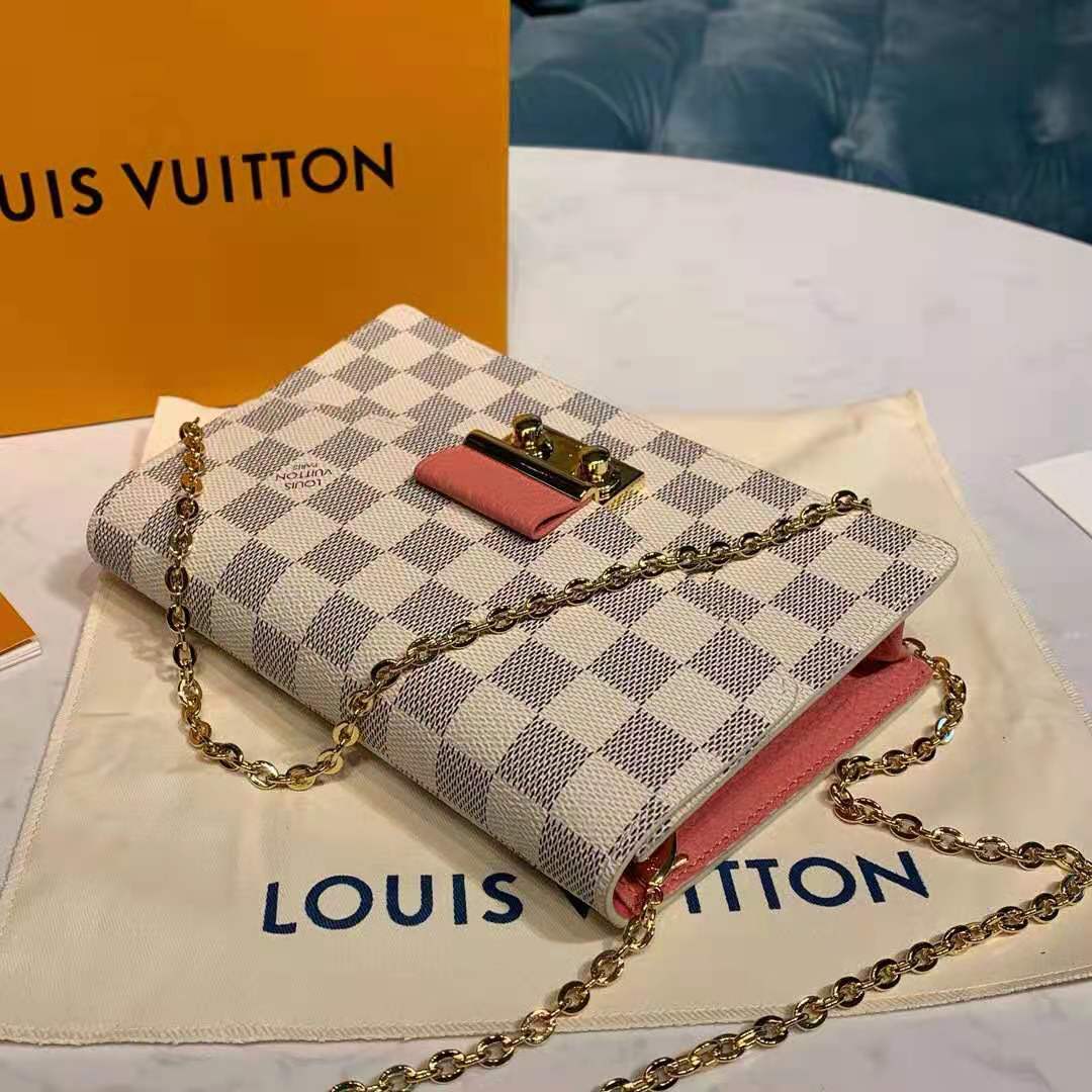 Louis Vuitton LV Unisex Croisette Chain Wallet Rose Ballerine Pink Damier  Azur Coated Canvas - LULUX