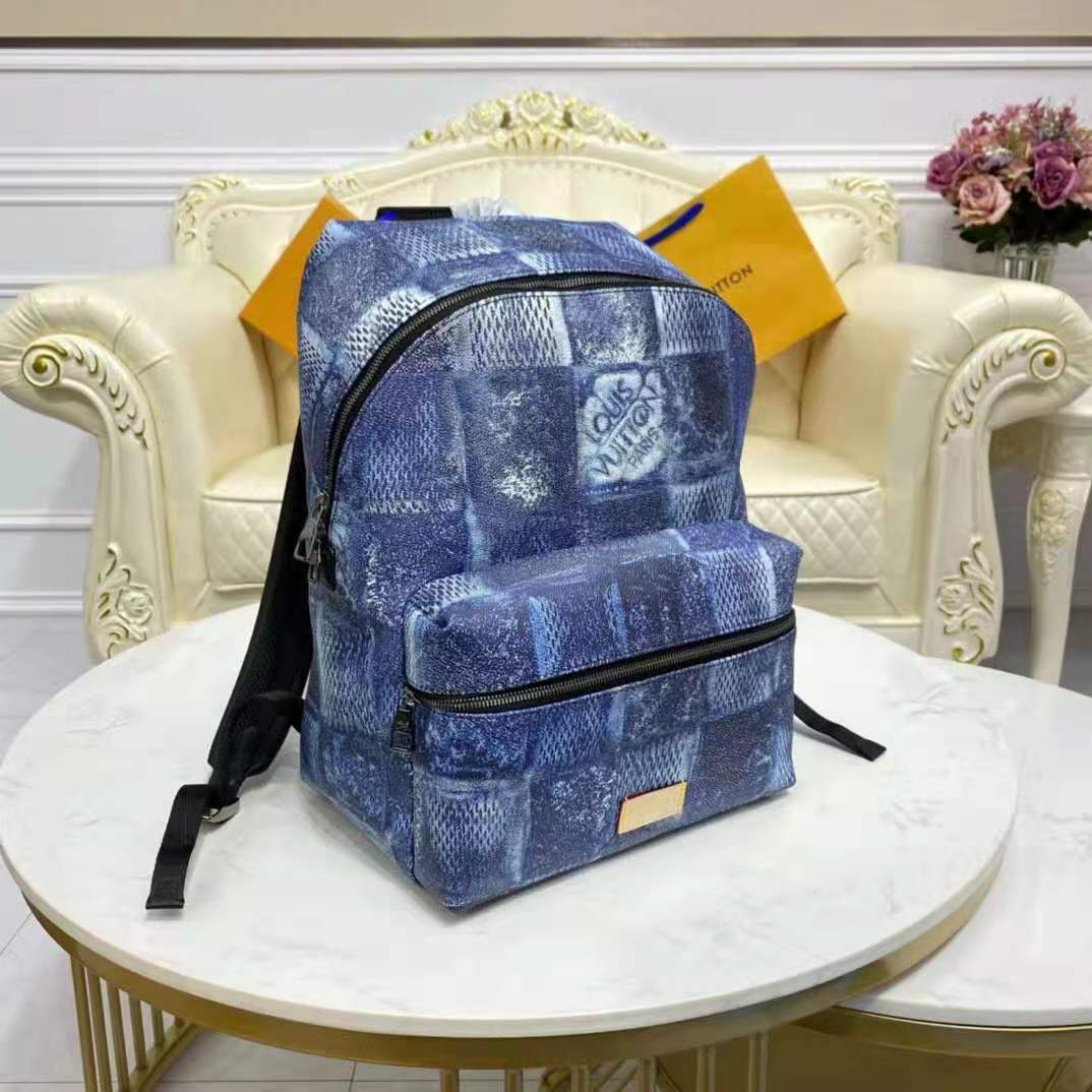 N50060 Louis Vuitton Damier Salt Canvas Discovery Backpack-Ocean Blue