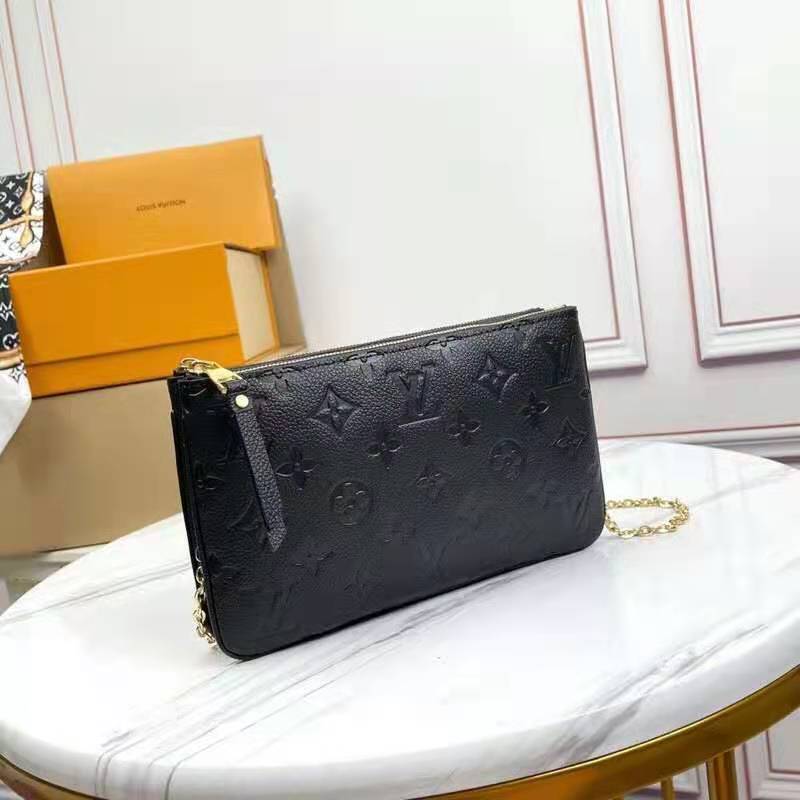 Louis+Vuitton+Double+Zip+Pochette+Shoulder+Bag+Black+Leather for