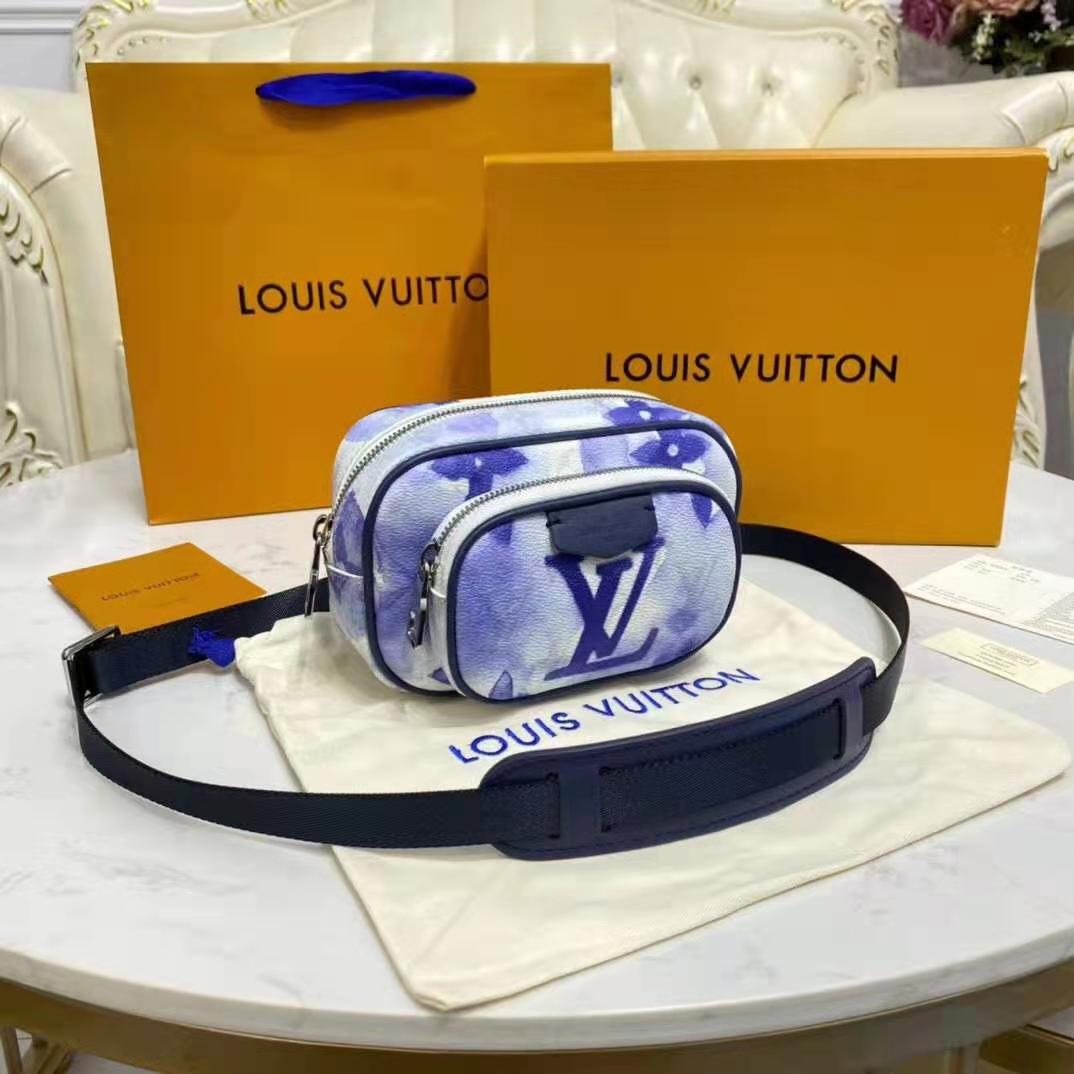 LV LV Unisex Outdoor Pouch Monogram Watercolor Blue Coated Canvas