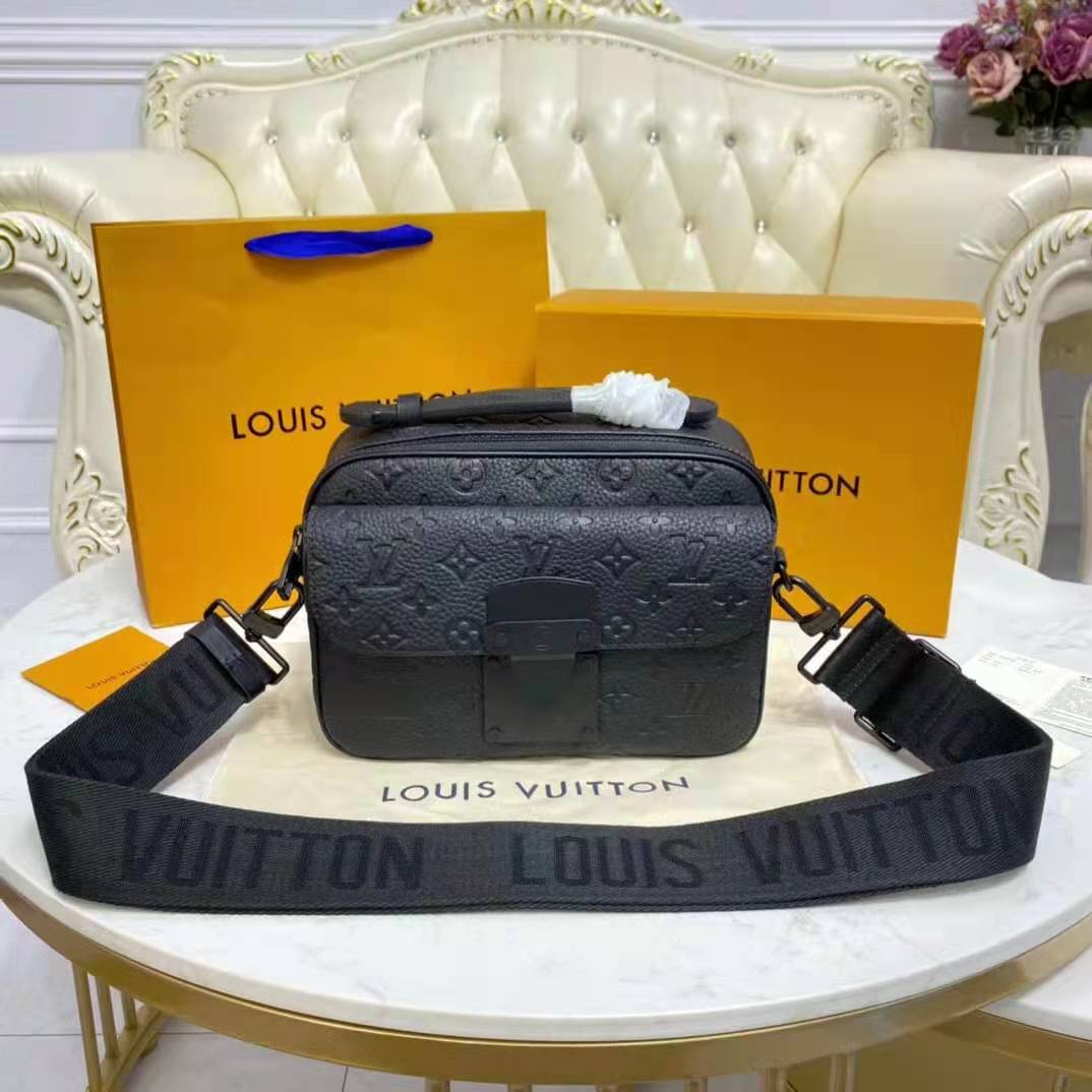 Louis Vuitton LV Unisex S Lock Messenger Black Monogram Embossed ...