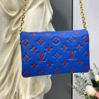 Louis Vuitton LV Women Pochette Coussin Blue Monogram Embossed Lambskin