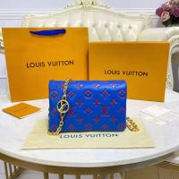 Louis Vuitton LV Women Pochette Coussin Blue Monogram Embossed Lambskin