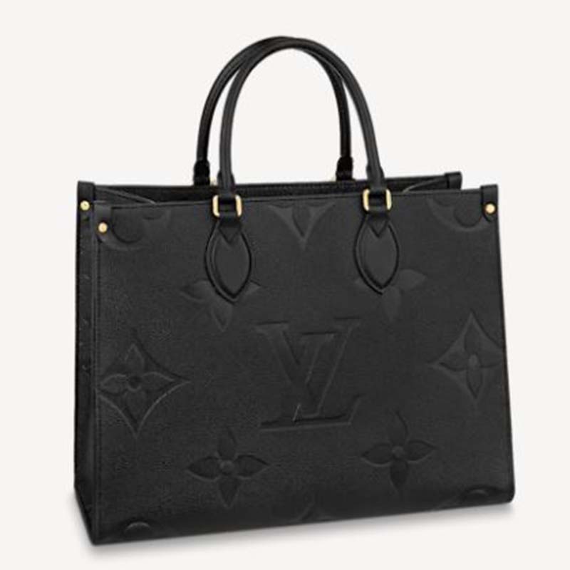 Louis Vuitton Women Onthego MM Tote Bag Black Embossed Grained Cowhide ...