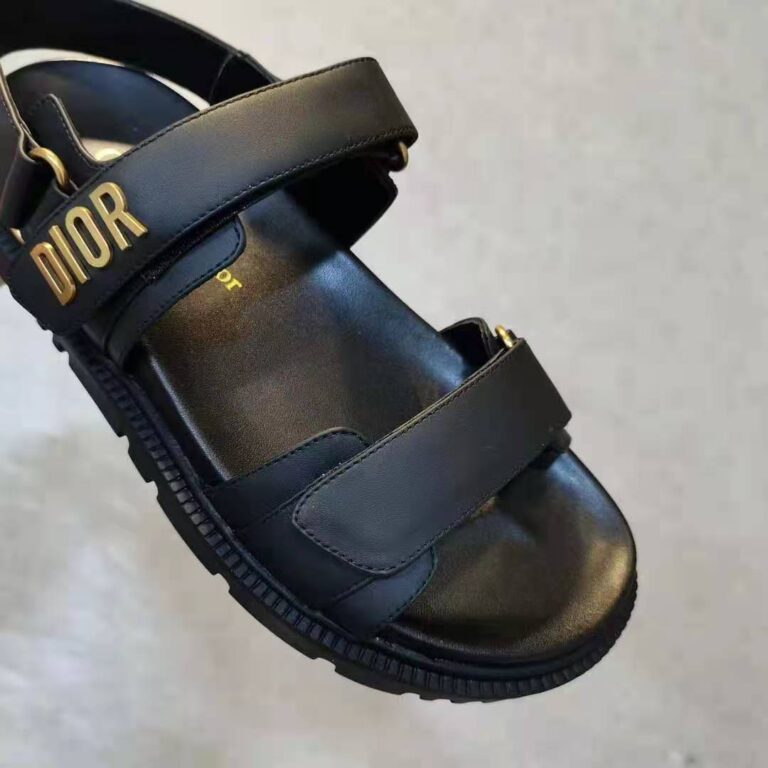 Dior Women Shoes DiorAct Sandal Black Lambskin Gold-Finish Metal DIOR