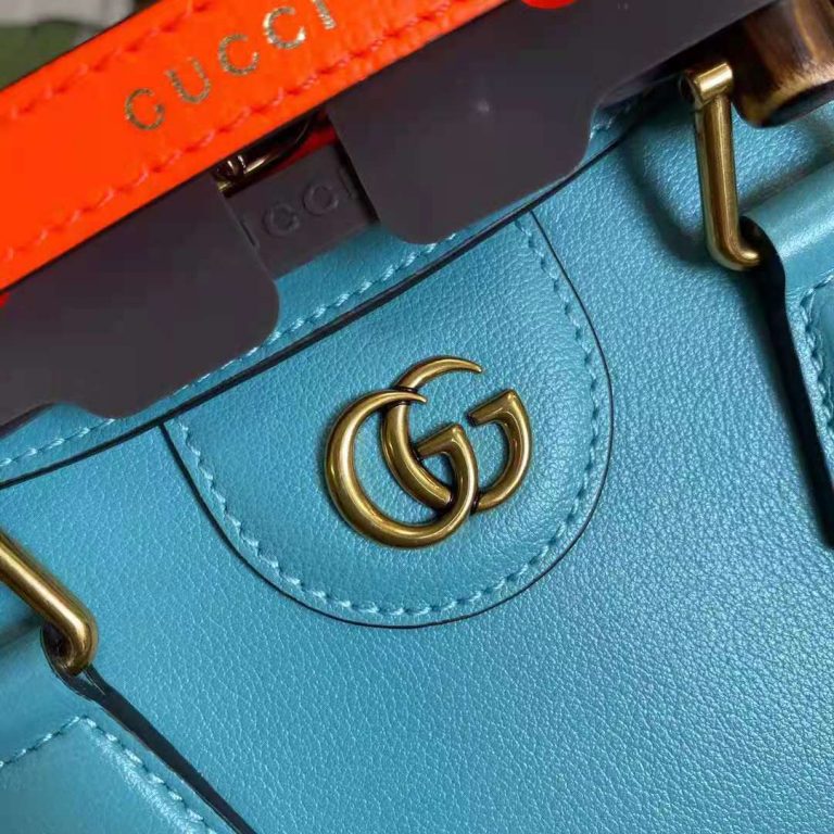 Gucci GG Women Gucci Diana Mini Tote Bag Double G Light Blue Leather