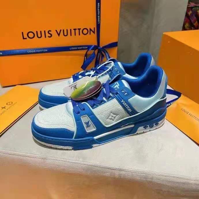 Louis Vuitton LV Unisex LV Trainer Sneaker Blue Monogram Embossed