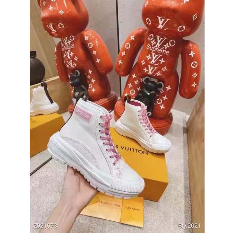 Louis Vuitton LV Women LV Squad Sneaker Boot White Pink Canvas and