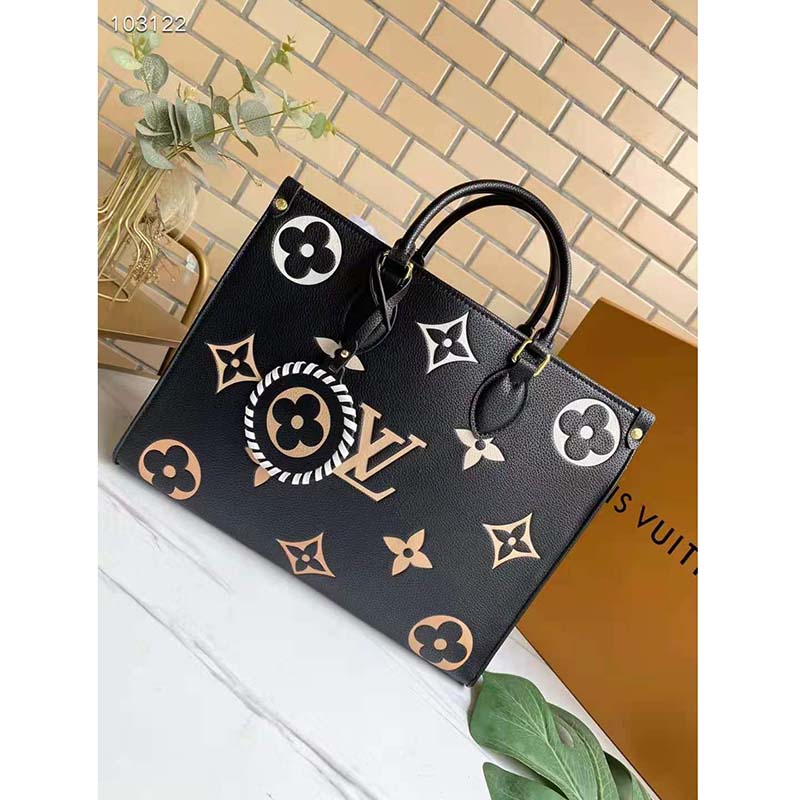 Louis Vuitton LV x YK Onthego MM Black Flower Marquetry in Embossed Grained  Monogram Empreinte Cowhide Leather with Gold-tone - US