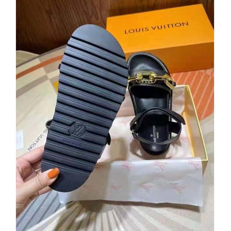 Louis Vuitton Cordoba Flat Comfort Sandal BLACK. Size 38.0