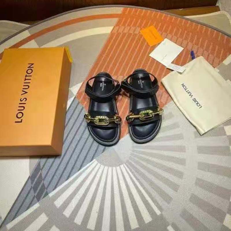 Louis Vuitton Paseo Flat Comfort Sandal BLACK. Size 35.0
