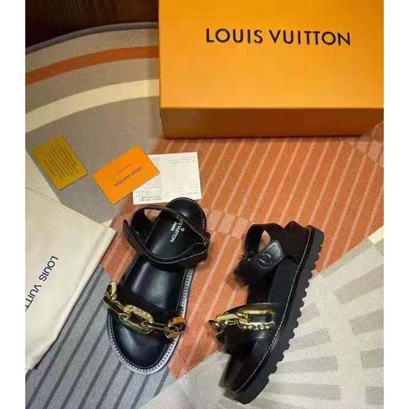 Louis Vuitton 1AB3QA Paseo Flat Comfort Sandal , Black, 38.5