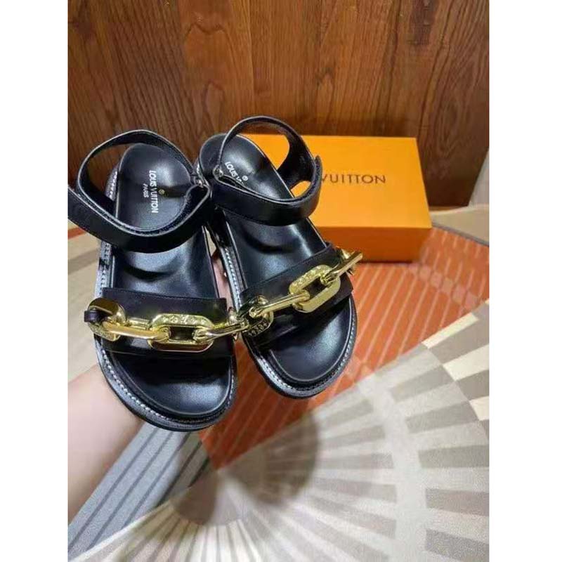 Louis Vuitton Women's Sunset Comfort Flat Sandals Leather Black 2287491