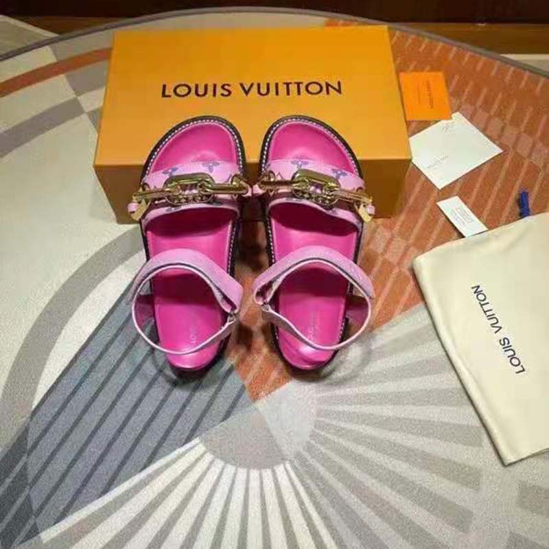 Louis Vuitton Pink Patent Leather Logo Detail Flat Sandals — LSC INC