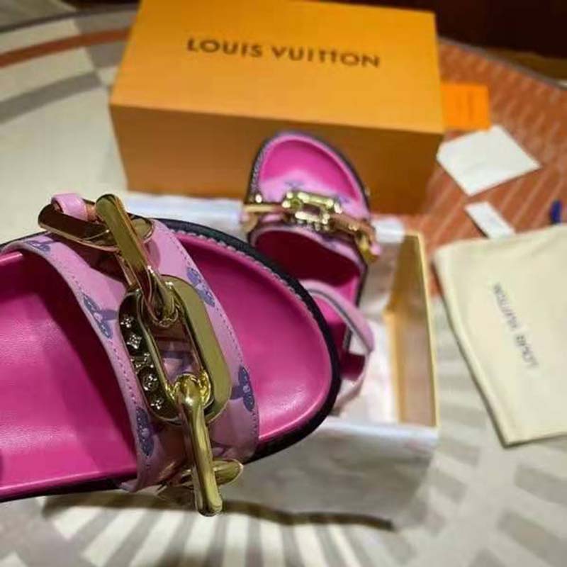 Louis Vuitton Women's Paseo Flat Comfort Sandal Monogram Embossed Lambskin  - ShopStyle