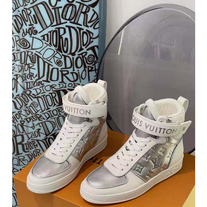 Louis Vuitton Metallic Calfskin Embossed Monogram Boombox Sneakers Sil –  The Bag Broker