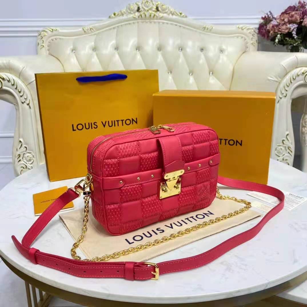 Louis Vuitton LV Women Troca PM Handbag Pink Damier Quilt Lambskin S-Lock  Double Zip - LULUX