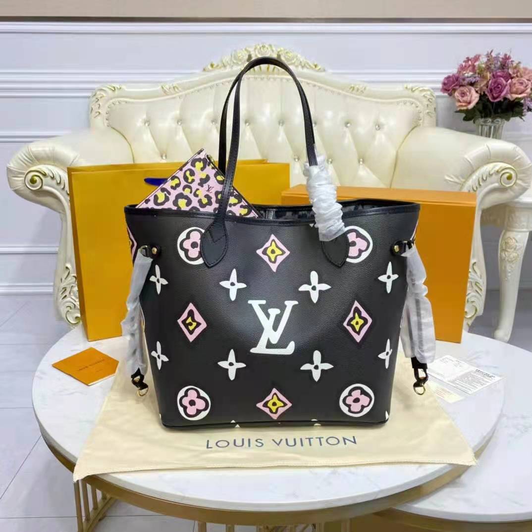 Louis Vuitton LV Women Neverfull MM Tote Black Embossed Cowhide Leather -  LULUX