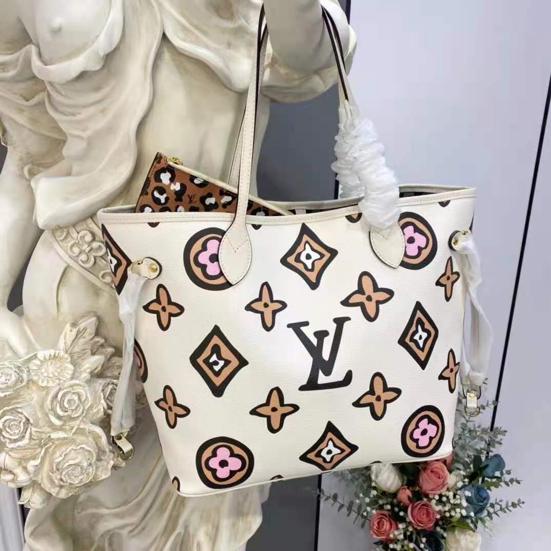 LV Neverfull MM Embossed Monogram - White Leather Women's Handbag - GOTA  Store