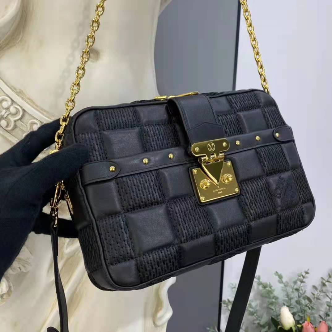 Louis Vuitton Troca PM Damier Quilt Black in Lambskin with Gold