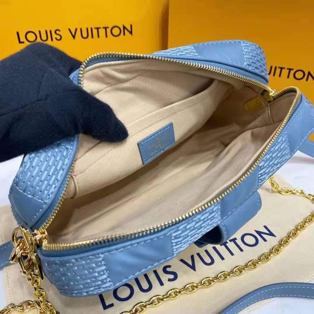 Louis Vuitton LV Women Troca PM Handbag Glacier Blue Damier Quilt Lambskin  - LULUX