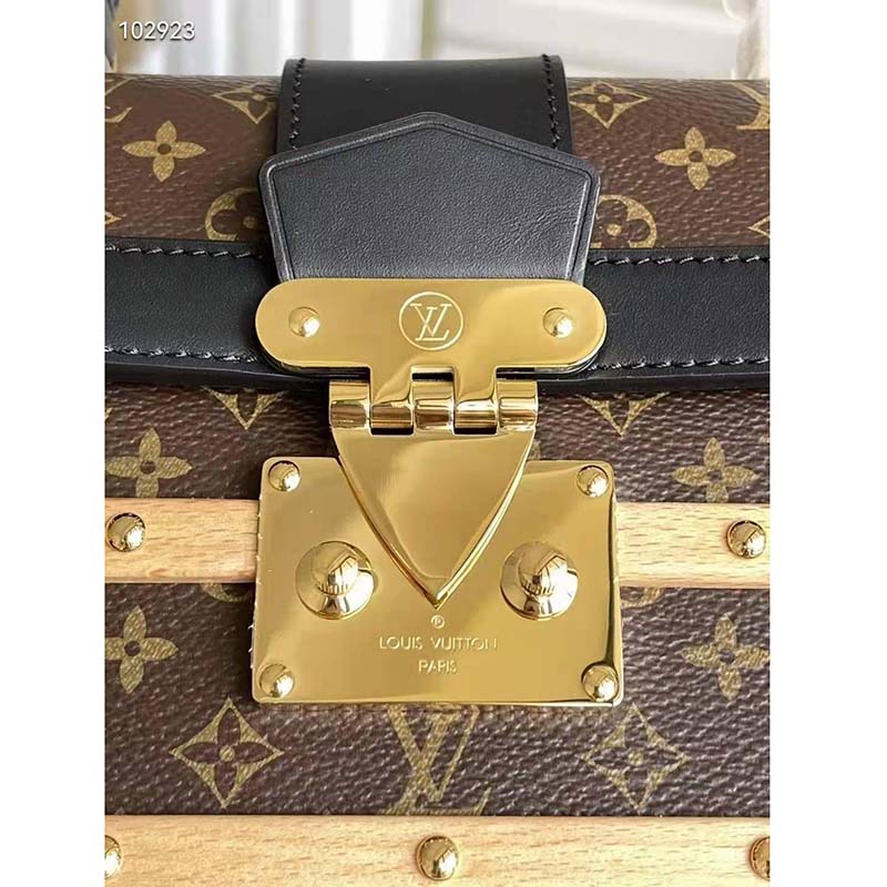Louis Vuitton Brown Mini Monogram Coated Canvas, Wood and Black Leather Trianon PM Gold Hardware, 2021 (Like New), Womens Handbag