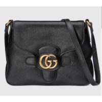 Gucci Unisex Small Messenger Bag with Double G Black Leather Antique Gold-Toned Hardware