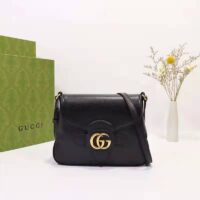 Gucci Unisex Small Messenger Bag with Double G Black Leather Antique Gold-Toned Hardware