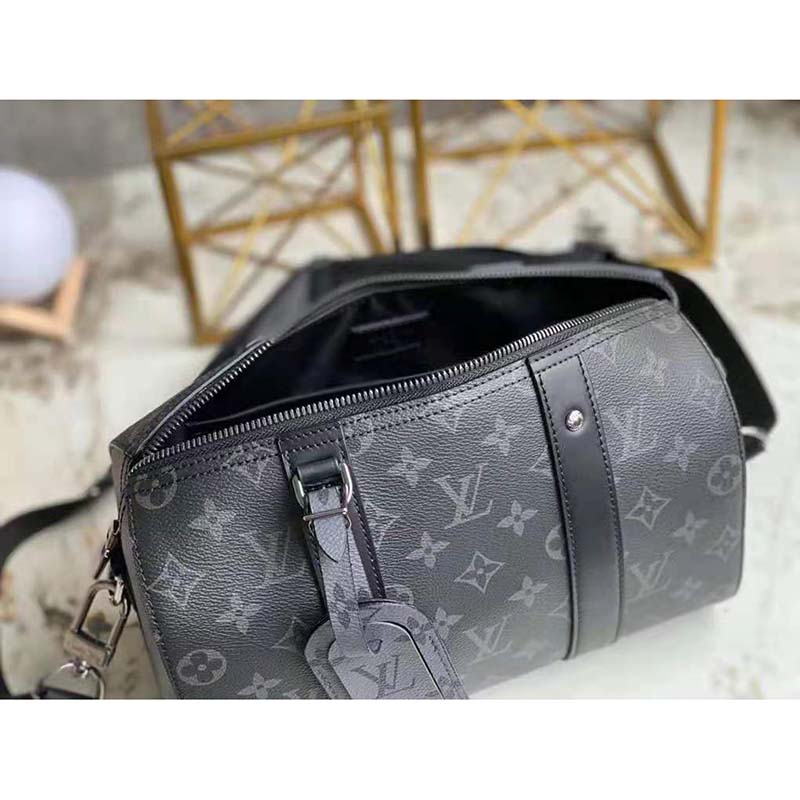 Louis Vuitton LV Keepall eclipse reverse Grey Leather ref.223179