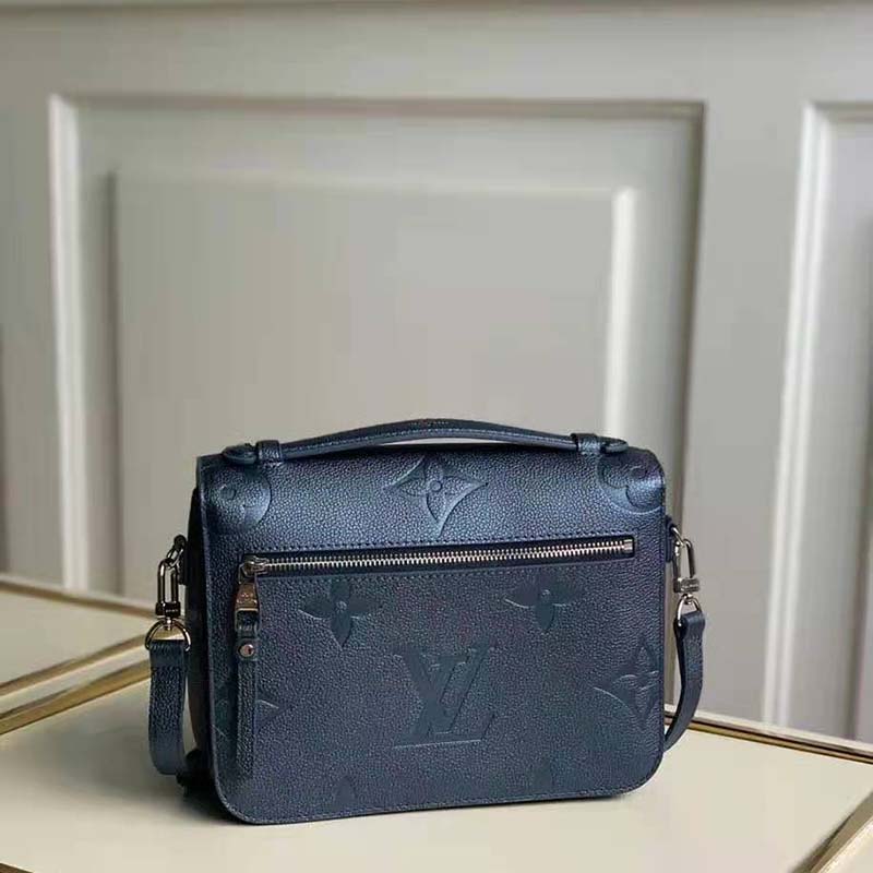 Louis Vuitton LV Women Pochette Metis Bag Navy Nacre Embossed Grained  Cowhide Leather - LULUX