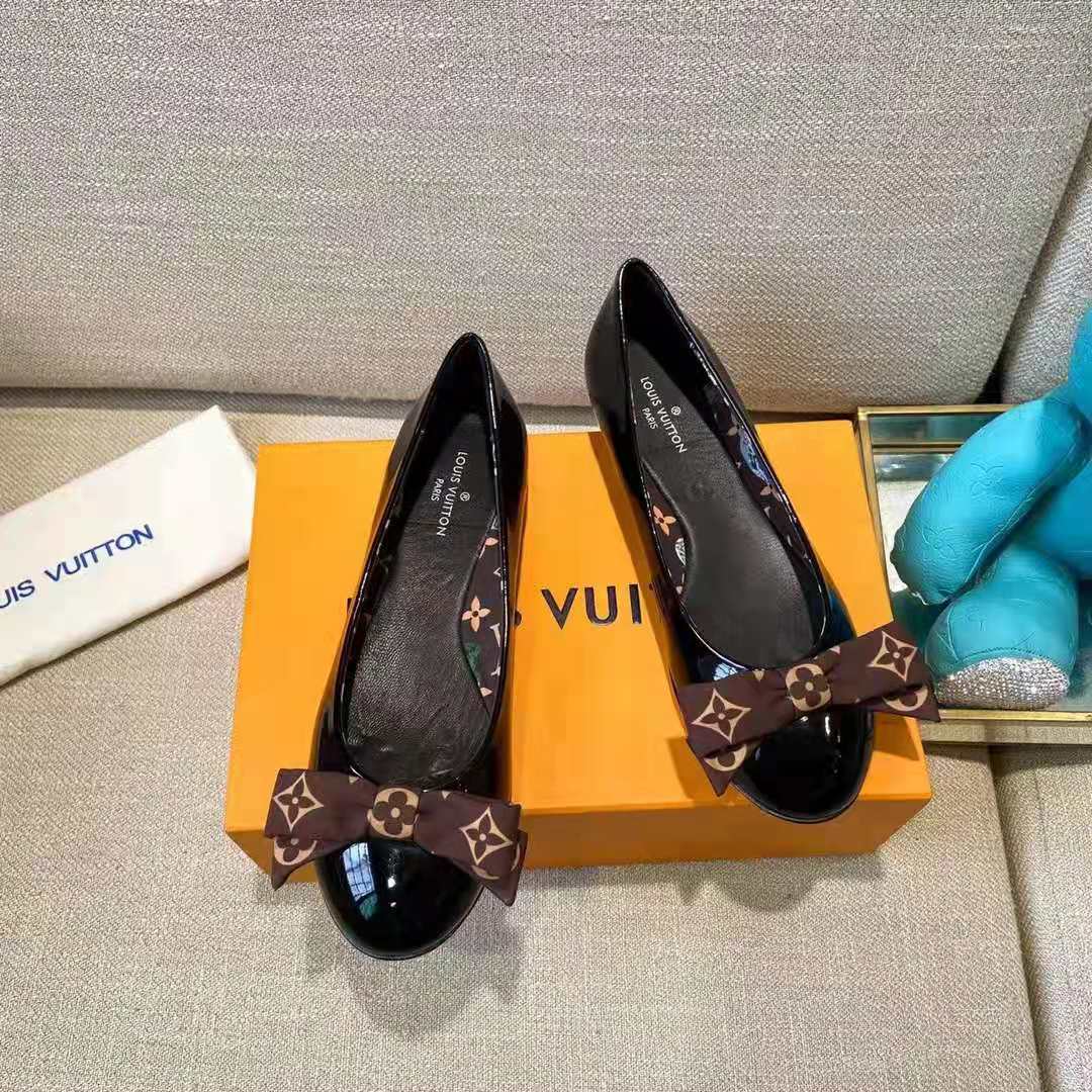 Louis Vuitton Black Patent Leather and Nylon Monogram Bow Popi Ballet Flats  Size 38.5 Louis Vuitton