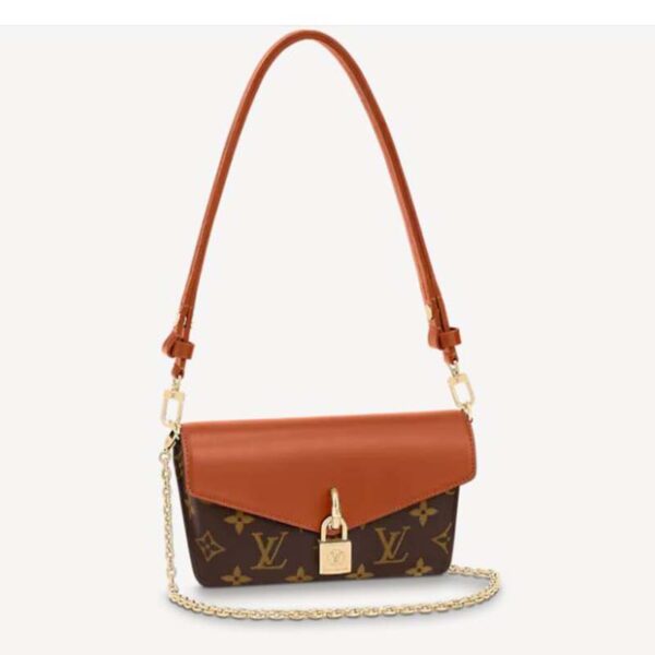 Louis Vuitton LV Women Padlock On Strap Bag Caramel Monogram Coated Canvas Cowhide Leather