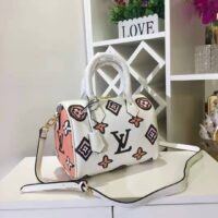 Louis Vuitton LV Women Speedy Bandoulière 25 Handbag Cream Monogram Coated Canvas