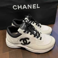 Chanel CC Women Calfskin & Mixed Fibers Sneakers White 1cm Heel (1)