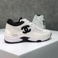 Chanel CC Women Calfskin & Mixed Fibers Sneakers White 1cm Heel (1)