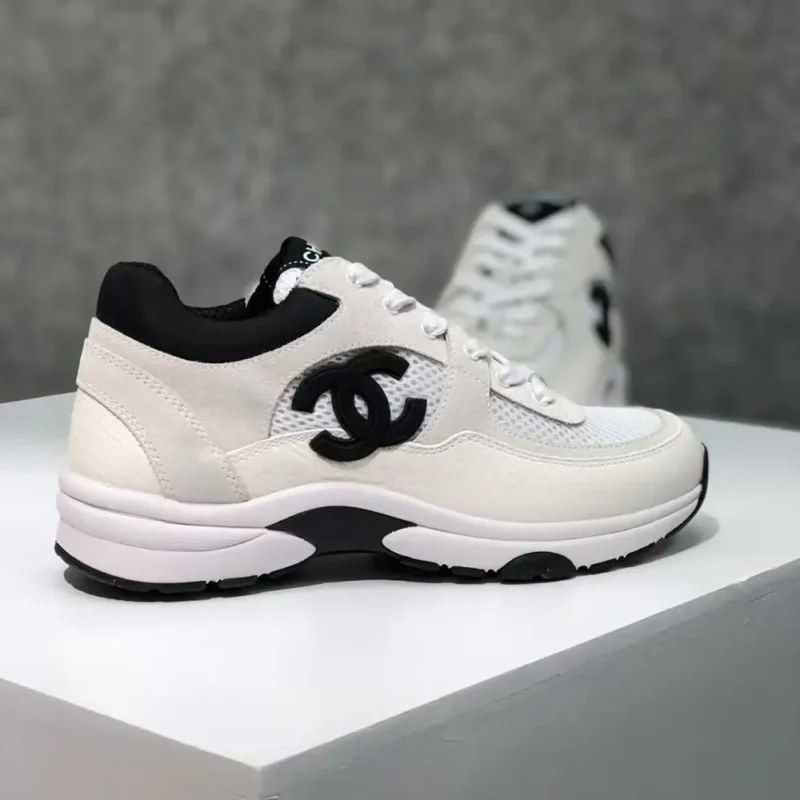 Chanel CC Women Calfskin & Mixed Fibers Sneakers White 1cm Heel