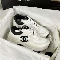 Chanel CC Women Calfskin & Mixed Fibers Sneakers White 1cm Heel (1)