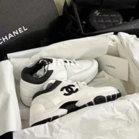 Chanel CC Women Calfskin & Mixed Fibers Sneakers White 1cm Heel (1)