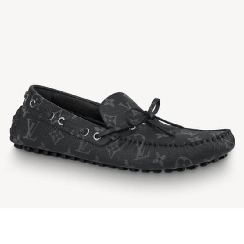 Louis Vuitton Men's LV Driver Moccasin Loafers Monogram Eclipse Leather  Black 2274661