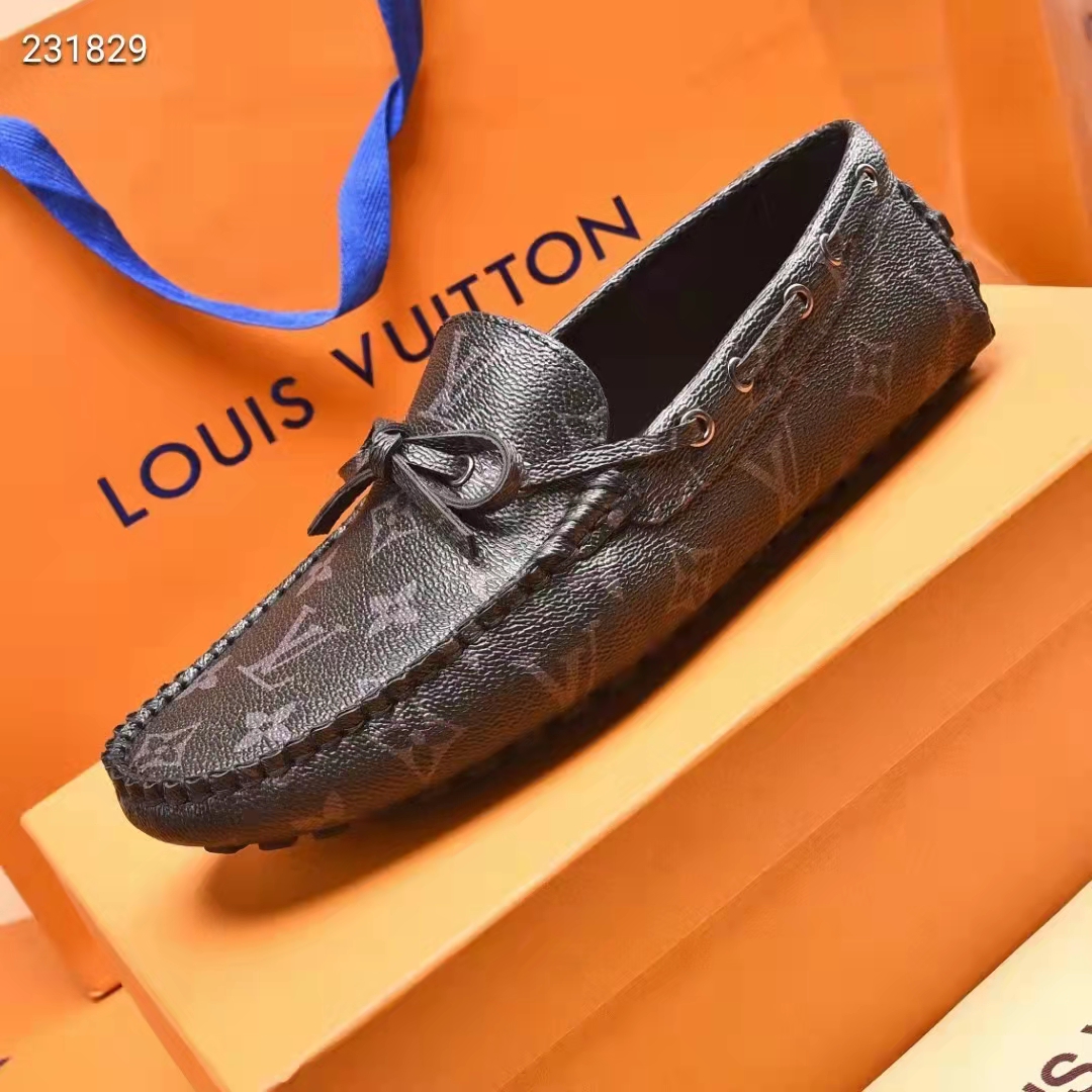 LOUIS VUITTON Monogram Eclipse Mens Arizona Car Shoe Moccasin Loafers 7.5  1274301