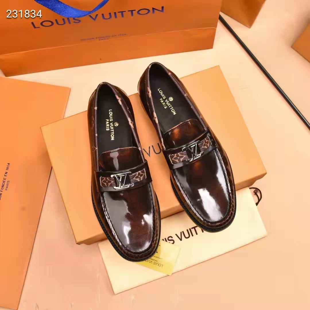 Men Lvxnba Loafers Canvas Glazed Calf Leather Dress Shoes Top