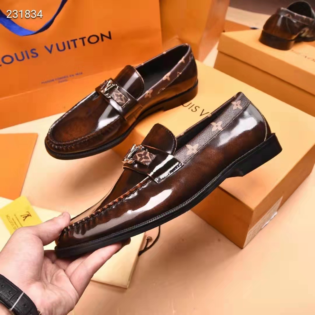 Louis Vuitton LV Men Major Loafer Black Glazed Calf Monogram Canvas - LULUX