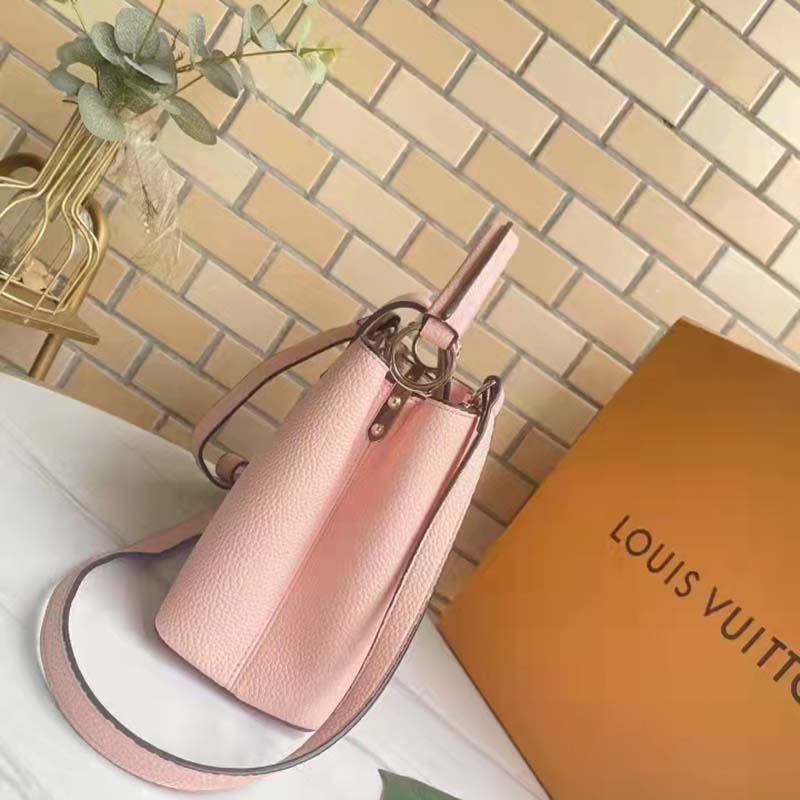 Louis Vuitton Pink Leather 'Capucines MM' w/ Black/Pink Twilly and Str –  Mine & Yours