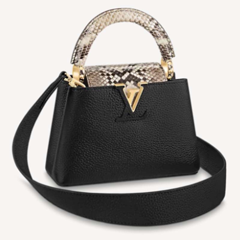 LV Capucines Mini Handbag Orange Taurillon Leather and Python Skin - Bellisa