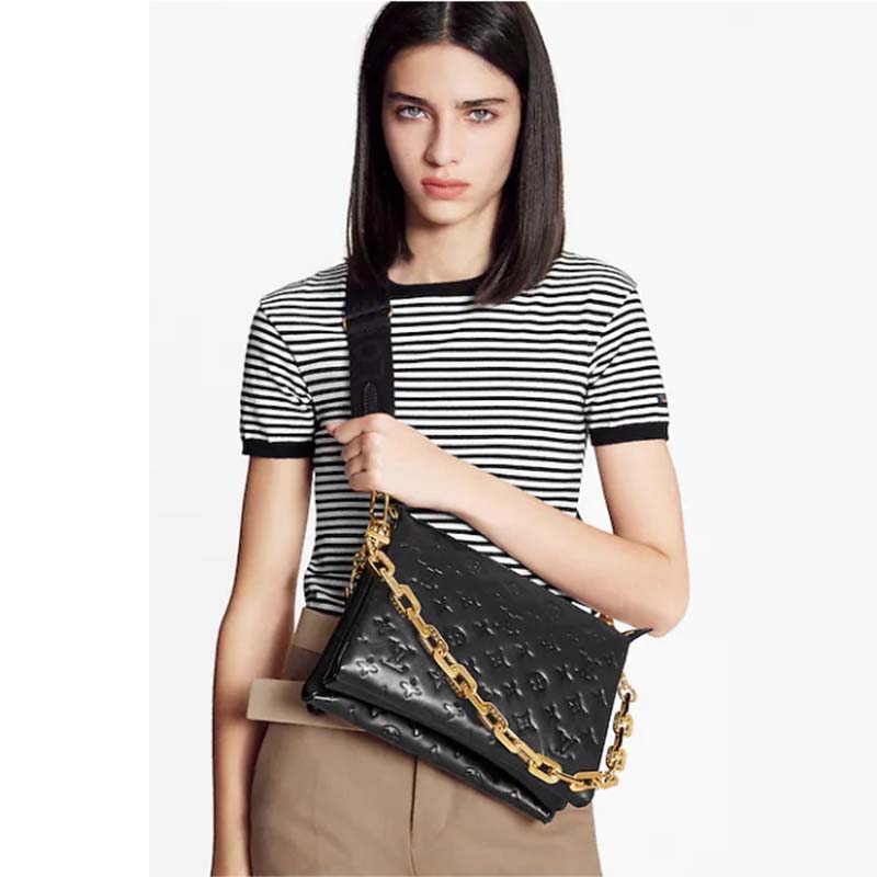 Louis Vuitton LV Women Coussin PM Handbag Black Monogram Embossed