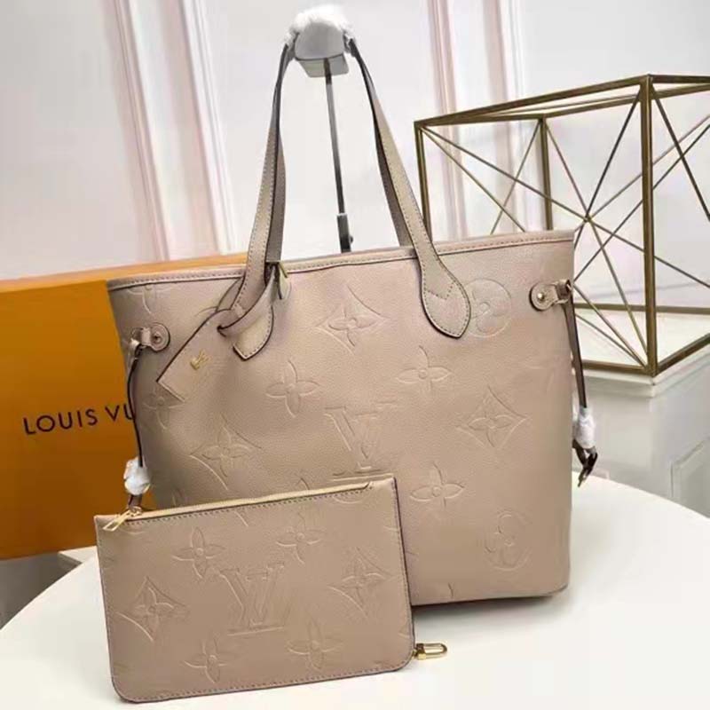 Louis Vuitton Neverfull MM Light Khaki/Cream in Empreinte Embossed Grained  Cowhide Leather with Gold-tone - GB