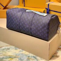 Louis Vuitton LV Unisex Keepall Bandoulière 50 Travel Bag Blue Monogram Canvas (9)