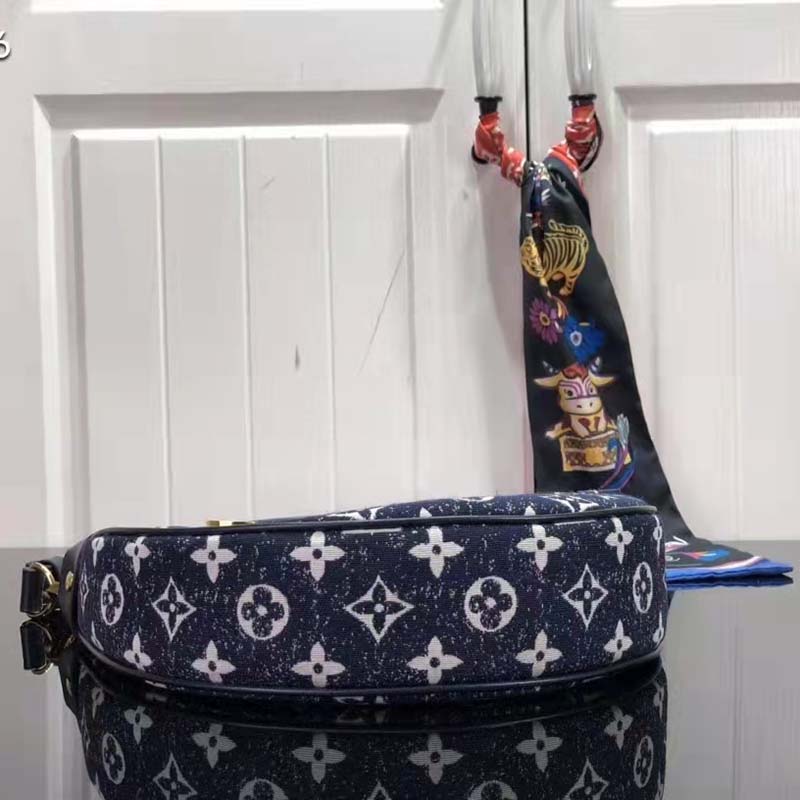 Louis Vuitton Loop Baguette Handbag Denim Jacquard Navy Blue for Women